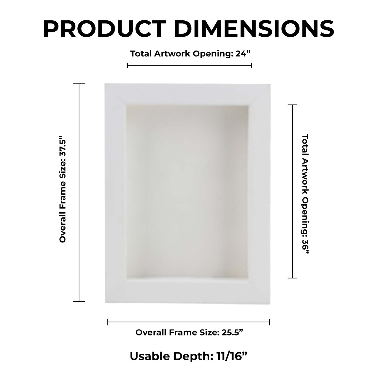 Classic White Wood Shadown Box Frame with Acrylic Front - White Suede Backing, 30 Sizes